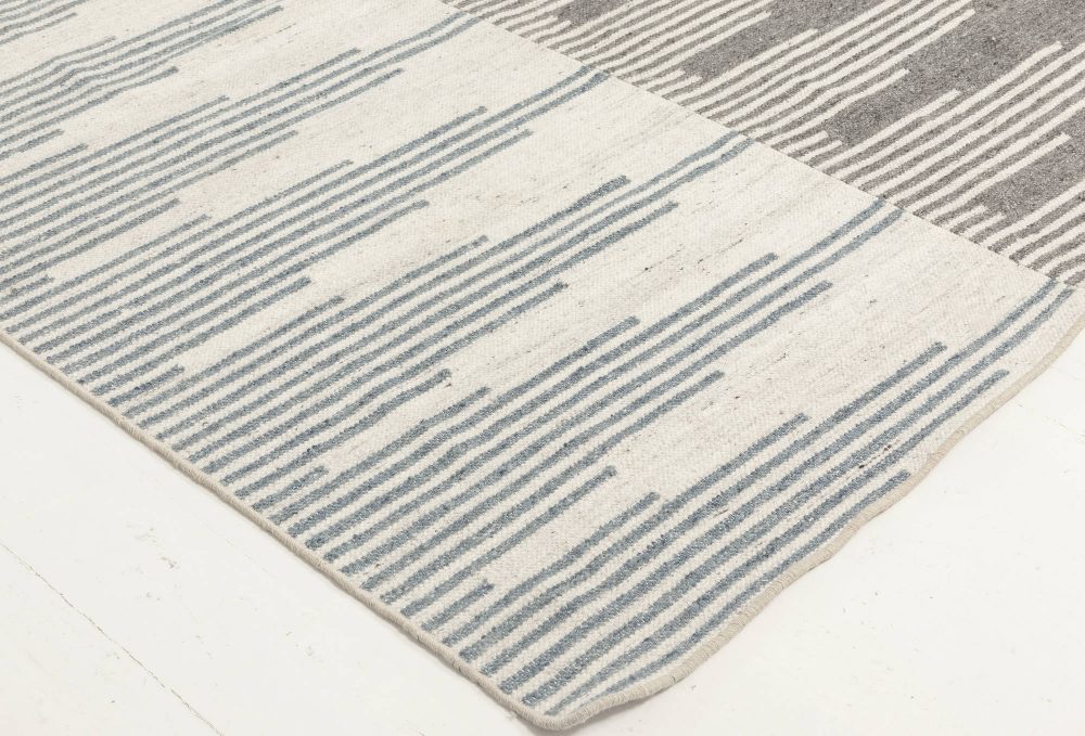 Doris Leslie Blau Collection Geometric Blue, Gray and White Flat-weave Wool Rug N11856