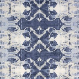Contemporary Abstract Light Gray Hand-Knotted Silk Carpet “Blucie” N11763