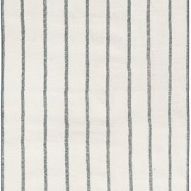 Modern Dhurrie Stripes Soft White Handmade Wool Runner “Shoreline” N11791