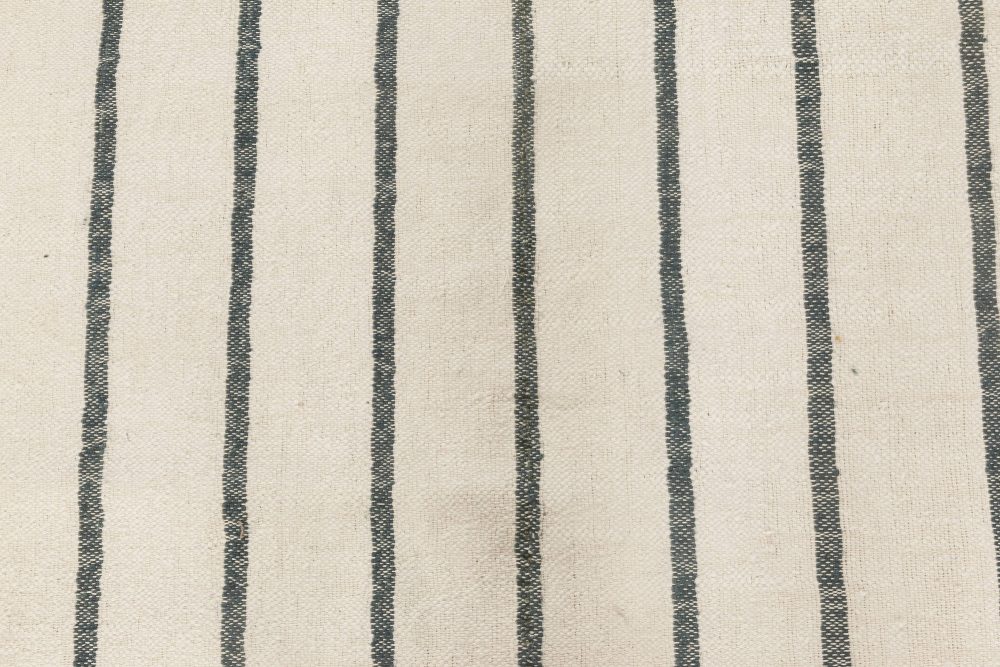 Doris Leslie Blau Collection Modern Indian Dhurrie White, Blue Striped Runner N11791