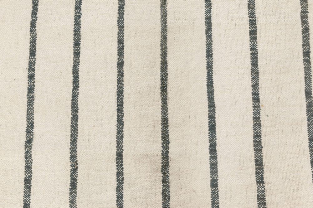 Doris Leslie Blau Collection Modern Indian Dhurrie White, Blue Striped Runner N11791