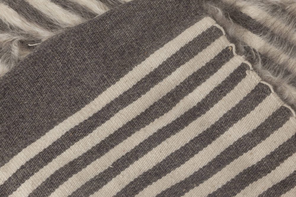 Doris Leslie Blau, Taurus Collection Striped White, Anthracite Goat Hair Rug N11463
