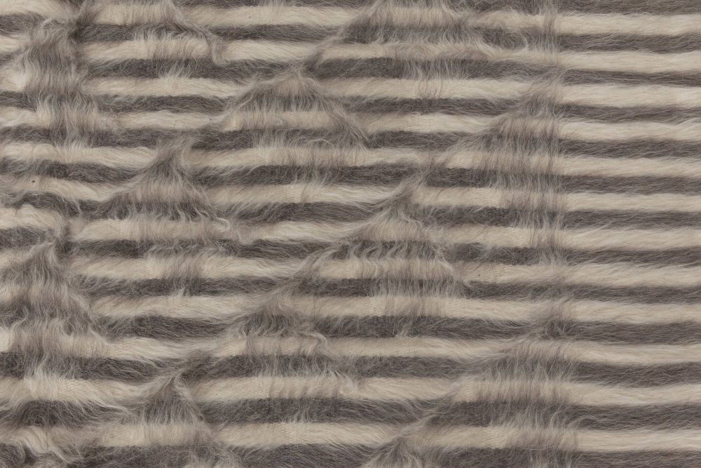 Doris Leslie Blau, Taurus Collection Striped White, Anthracite Goat Hair Rug N11463