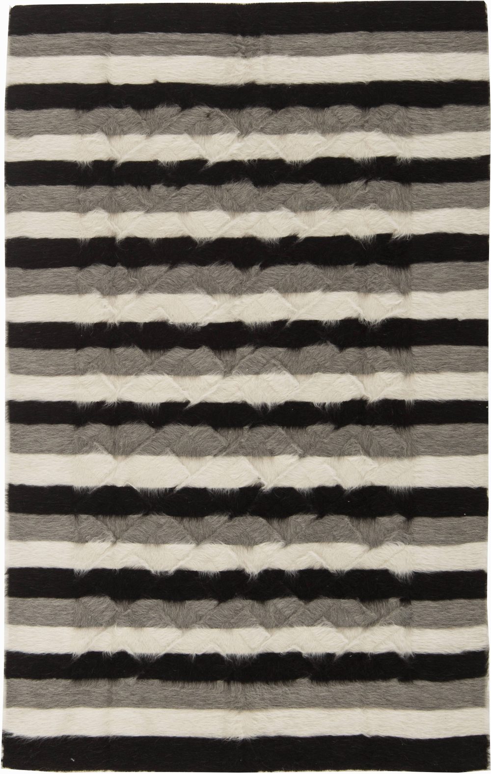 Doris Leslie Blau, Taurus Collection Striped Black, White, Gray, Goat Hair Rug N11460