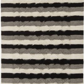 Hand-Knotted Modern Striped Ivory Handmade Goat Hair Rug “Chiaroscuro” N11460