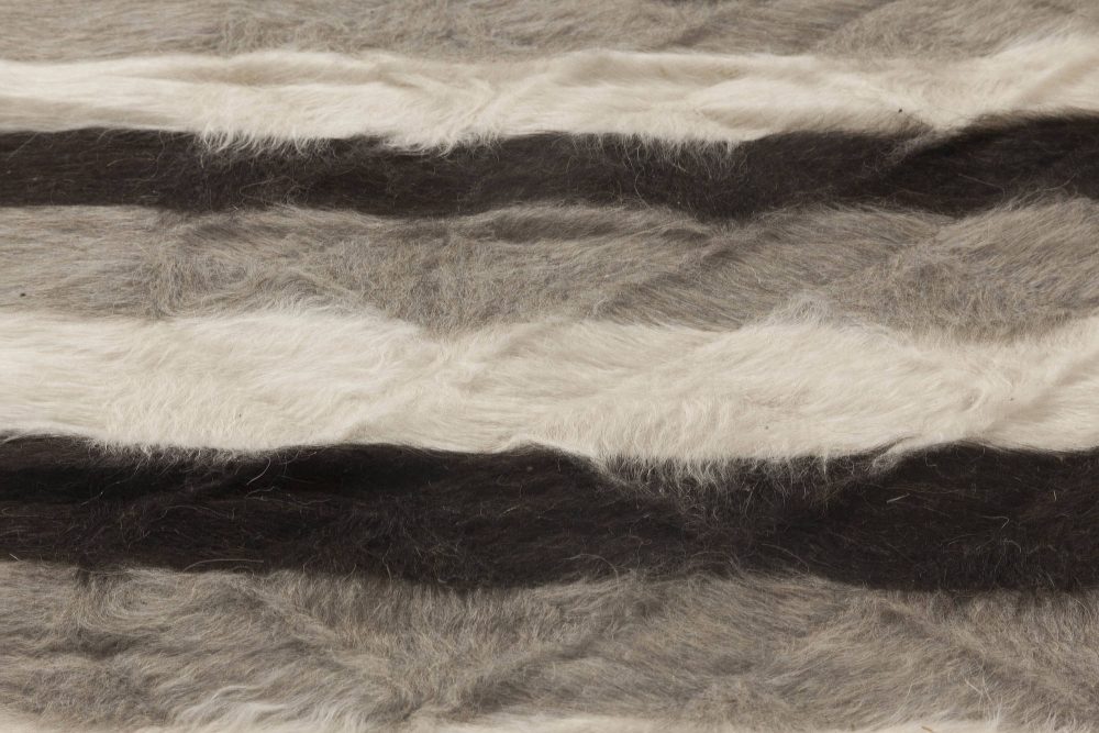 Doris Leslie Blau, Taurus Collection Striped Black, White, Gray, Goat Hair Rug N11460