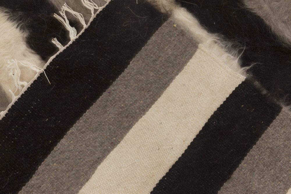 Doris Leslie Blau, Taurus Collection Striped Black, White, Gray, Goat Hair Rug N11460