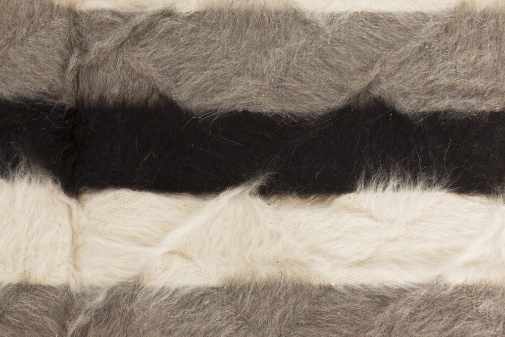 Doris Leslie Blau, Taurus Collection Striped Black, White, Gray, Goat Hair Rug N11460