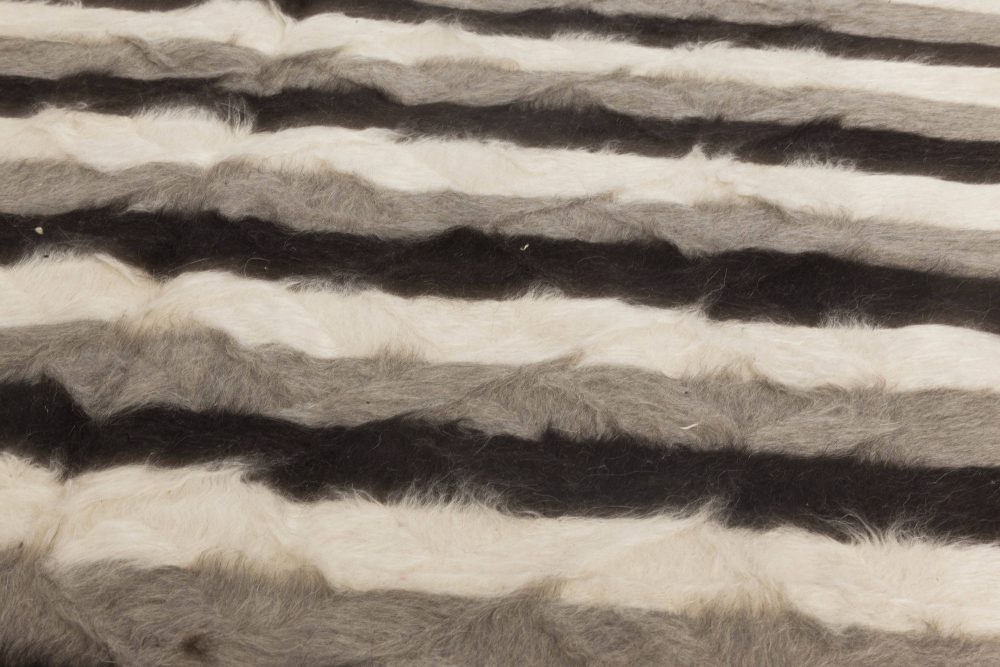 Doris Leslie Blau, Taurus Collection Striped Black, White, Gray, Goat Hair Rug N11460