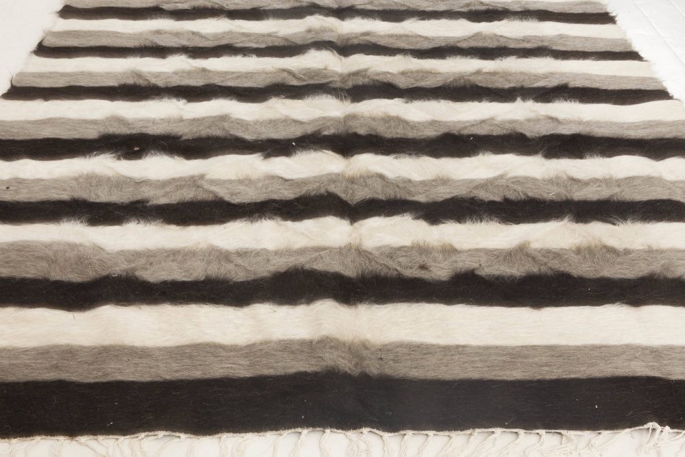 Doris Leslie Blau, Taurus Collection Striped Black, White, Gray, Goat Hair Rug N11460