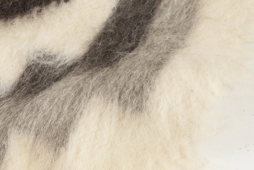 Doris Leslie Blau Collection Geometric Stamverband I White Black Goat Wool Rug N11827