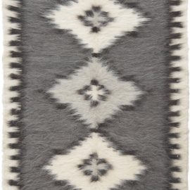 Geometric Contemporary Diamond Medallion Ivory Hand-Knotted Goat Hair Carpet “Triptych” N11830