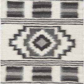 Modern Geometric Tribal Ivory Handmade Wool Rug “Ziggurat” N11832