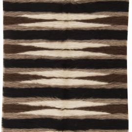 Contemporary Striped Warm Tan Hand-Knotted Goat Hair Rug “Brindle” N11466