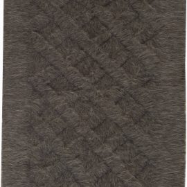 Geometric Modern Diagonal Grid Charcoal Hand-Knotted Goat Hair Rug “Oblique” N11468