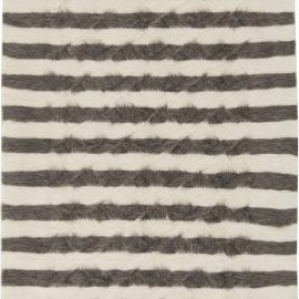 Modern Hand-Knotted Striped Ivory And Charcoal Handmade Goat Hair Rug “Colonnade” N11464