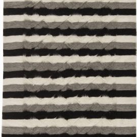 Contemporary Hand-Knotted Striped Ivory Goat Hair Rug “Hourglass” N11465