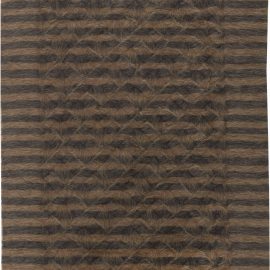 Contemporary Geometric Stripes Warm Tan And Brown Hand-Knotted Goat Hair Rug “Umbernoir” N11467