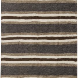 Contemporary Hand-Knotted Striped Dark Gray Handmade Goat Hair Carpet “Cortica” N11474