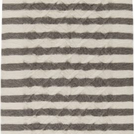 Modern Rug Hand-Knotted Goat Hair In Ivory And Charcoal Stripes “Fluted” N11475