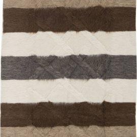“Equinox” Modern Striped Ivory Hand-Knotted Goat Hair Rug N11476