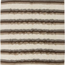 Modern Hand-Knotted Stripes Soft Beige Goat Hair Rug “Venatura” N11457