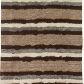 Contemporary Hand-Knotted Striped Cream Handmade Goat Hair Carpet “Gneiss” N11452