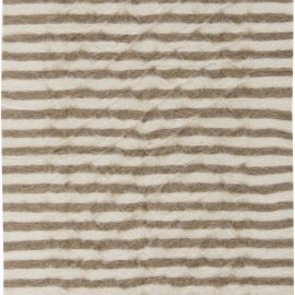 Hand-Knotted Contemporary Striped Light Beige And Classic Taupe Handmade Goat Hair Carpet “Echo” N11480