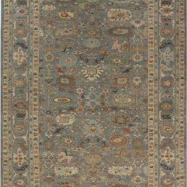 “Laguna” Modern Traditional Sultanabad-Inspired Floral Warm Tan Handmade Wool Oversized Rug N11845