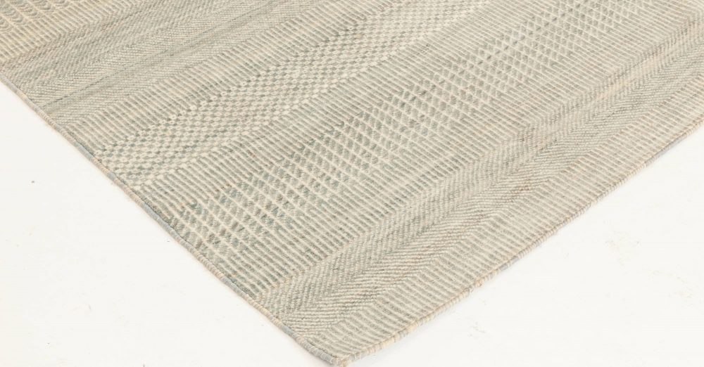 Doris Leslie Blau Collection Scandinavian Style Cut-pile Blue Ivory Wool Runner N11771