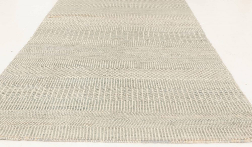 Doris Leslie Blau Collection Scandinavian Style Cut-pile Blue Ivory Wool Runner N11771