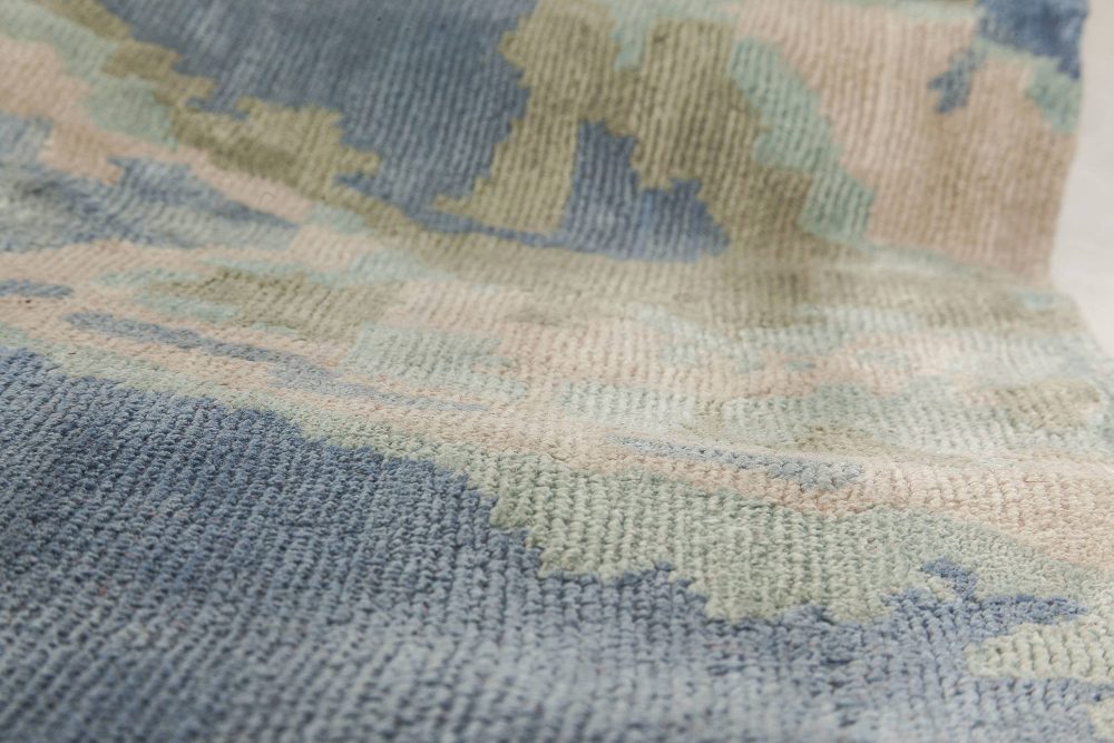 Doris Leslie Blau Collection Abstract Blue Sea, Sand Beige Handmade Silk Runner N11770