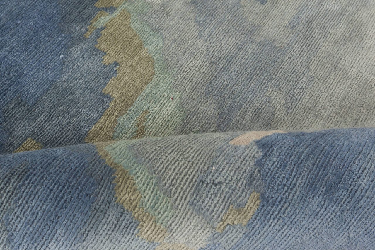 Doris Leslie Blau Collection Abstract Blue Sea, Sand Beige Handmade ...