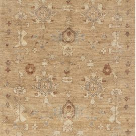 Traditional-Style Floral Medallion Warm Tan Handmade Wool Rug “Alabastre” N11794