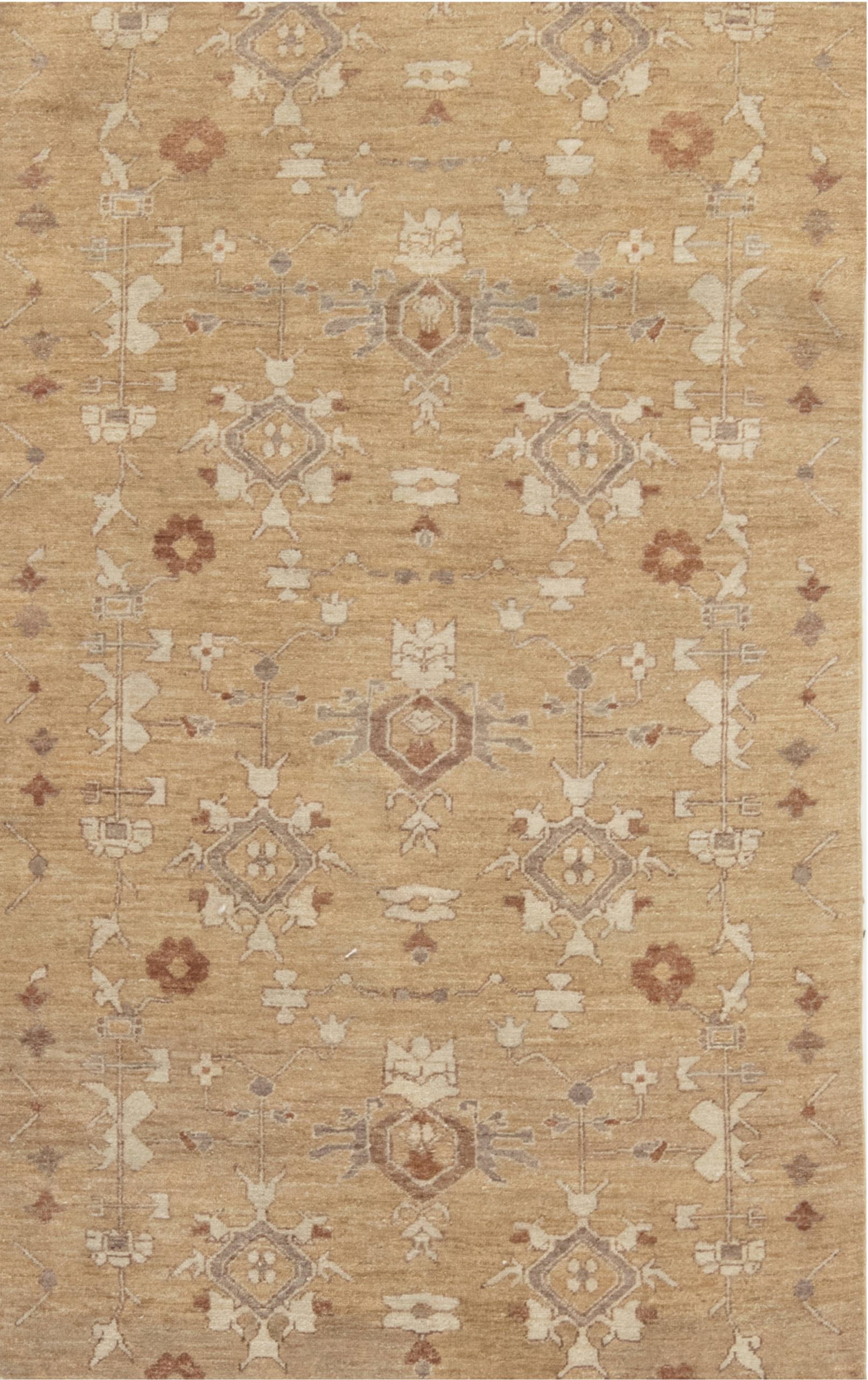 Traditional-Style Tabriz Floral Warm Tan Hand-Knotted Wool Rug “Medoro” N11793