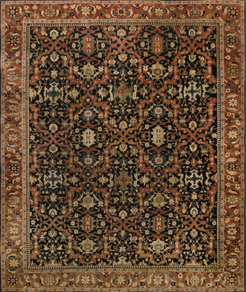 19th Century Persian Sultanabad Brick Red Handwoven Wool Carpet BB6673