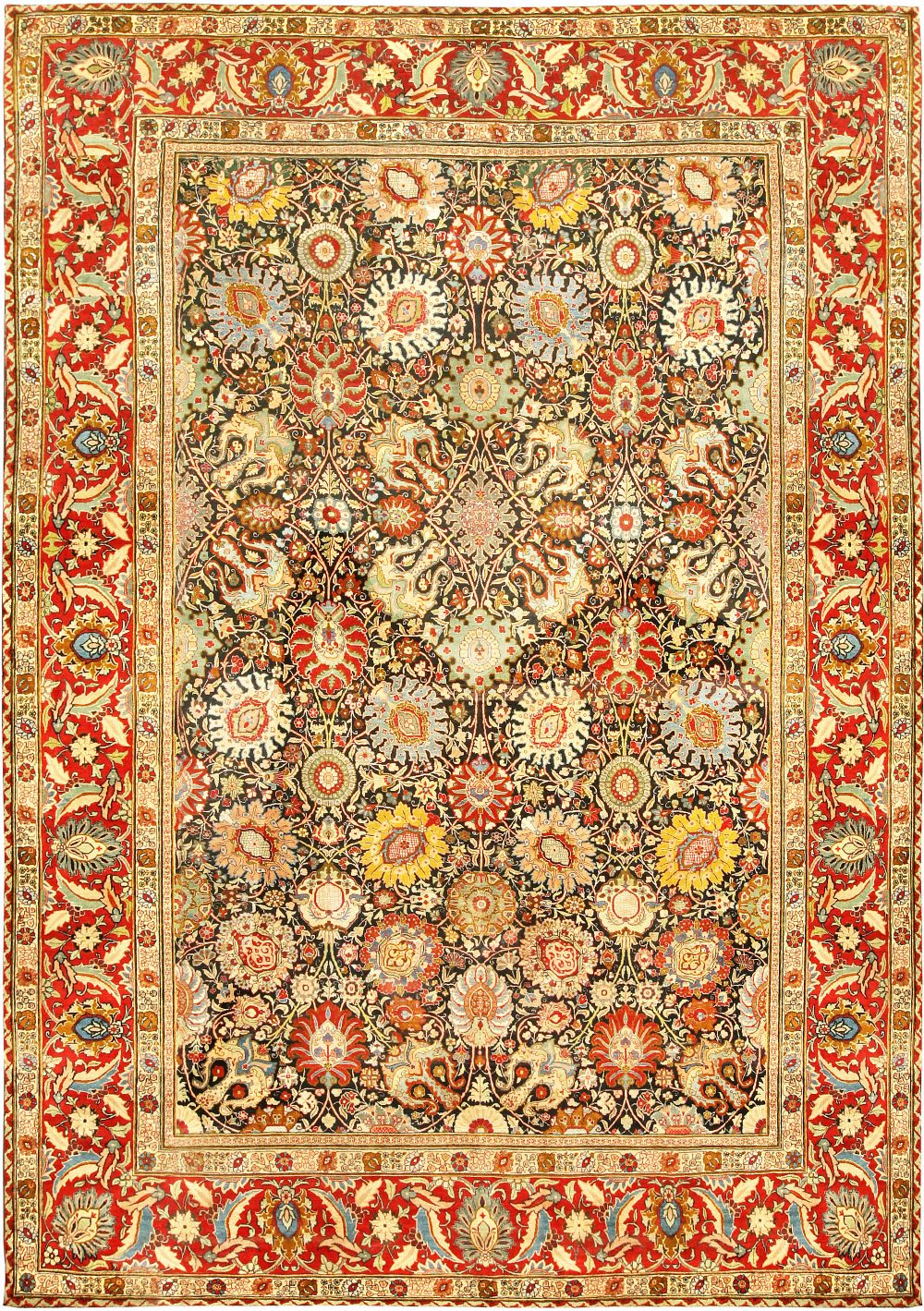 Fine Antique Persian Tabriz Floral Red Handmade Wool Rug (Size Adjusted) BB6777