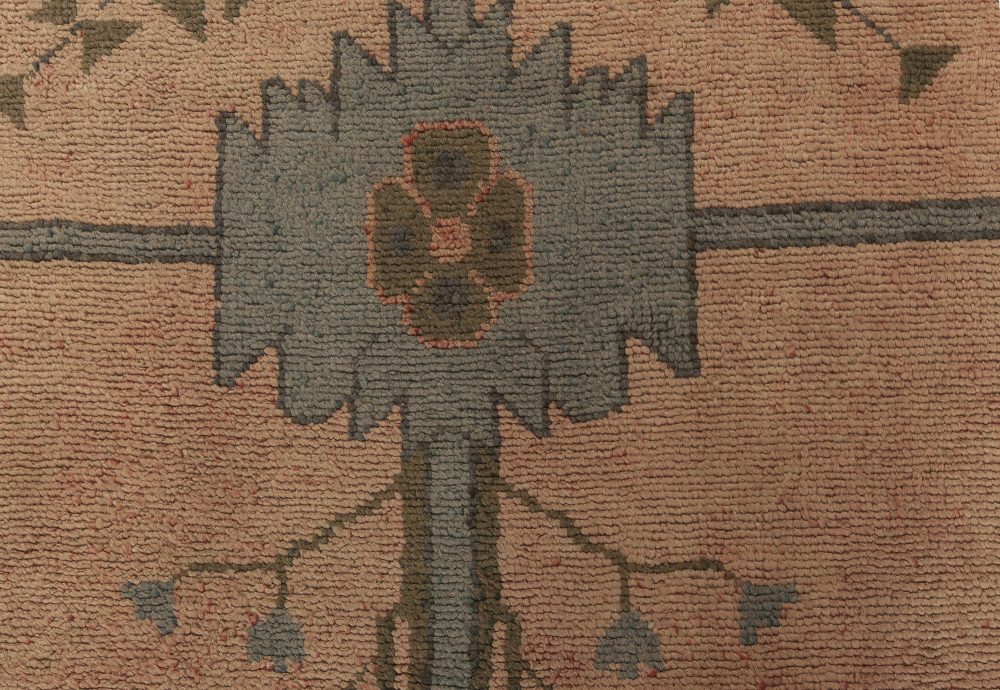 Arts & Crafts Dusty Pink, Blue & Taupe Wool Rug by Gavin Morton (Size Adjusted) BB6841