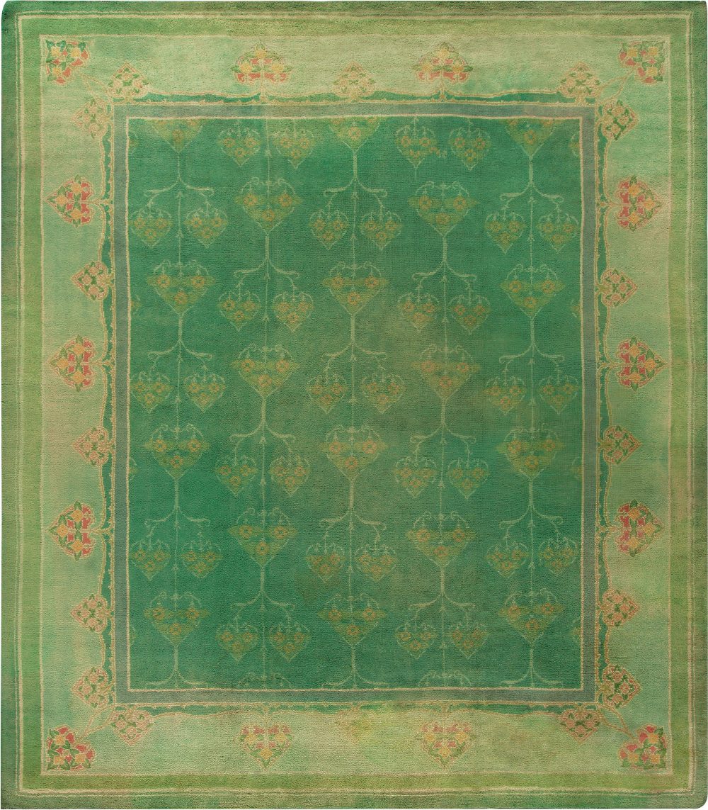 Early 20th Century Irish Donegal Green Handwoven Wool Rug BB6798