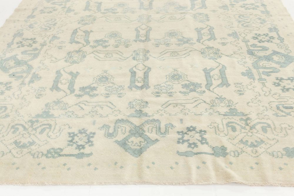 Mid-20th century Spanish Blue and Ivory Handmade Wool Rug BB6886