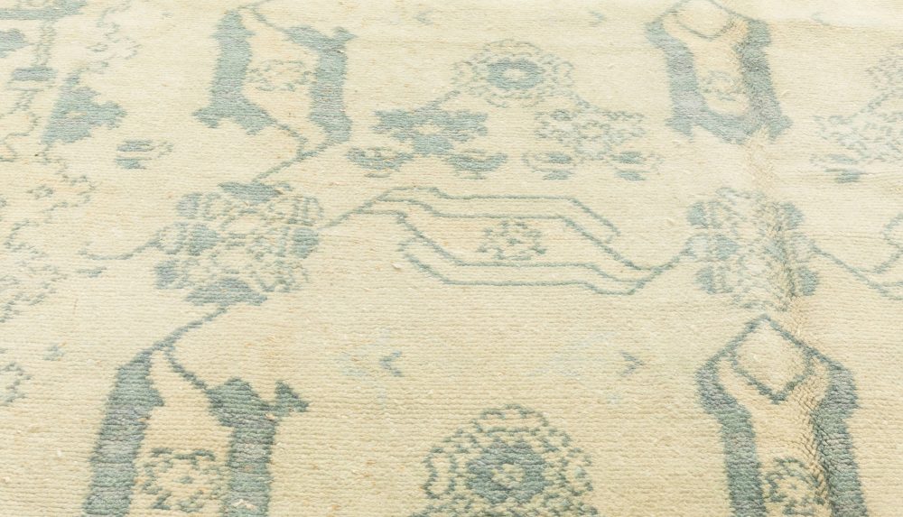 Mid-20th century Spanish Blue and Ivory Handmade Wool Rug BB6886