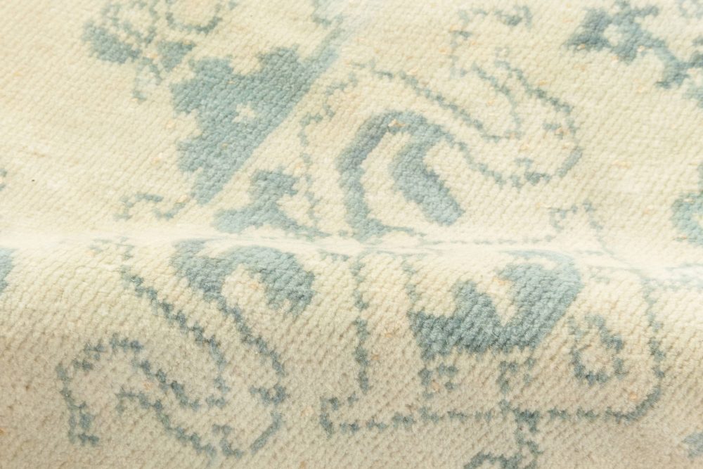 Mid-20th century Spanish Blue and Ivory Handmade Wool Rug BB6886