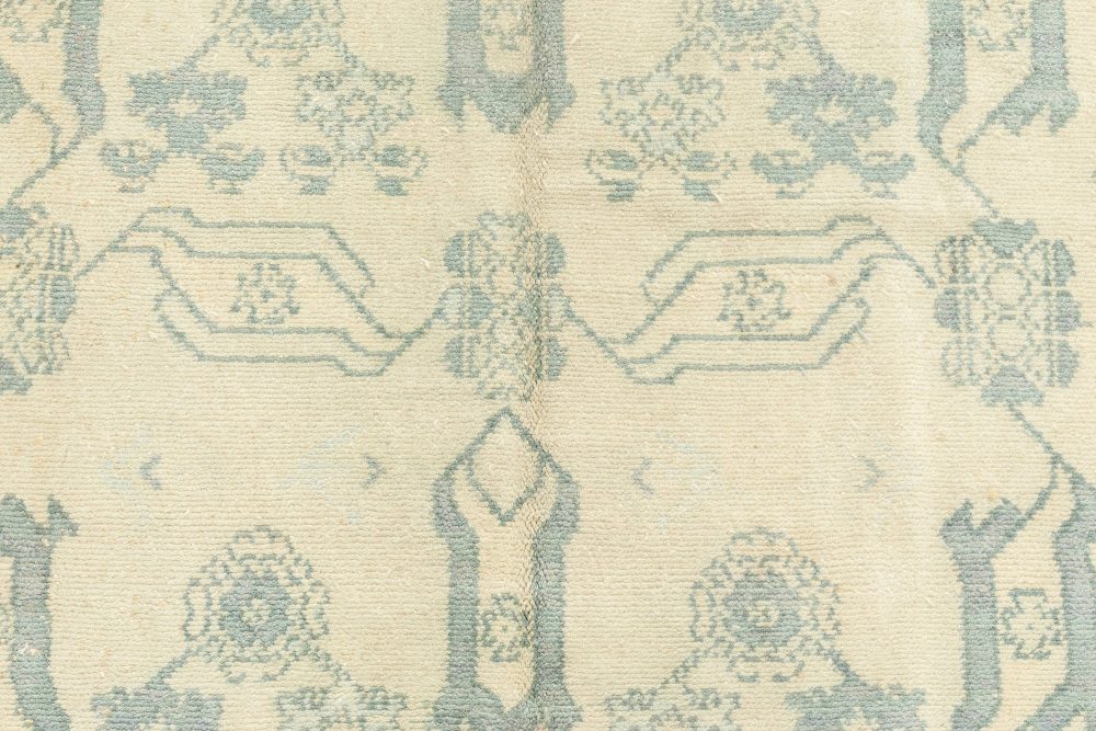 Mid-20th century Spanish Blue and Ivory Handmade Wool Rug BB6886