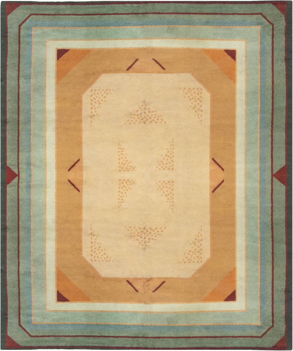 French Midcentury Green, Red and Yellow Art Deco Rug BB6641
