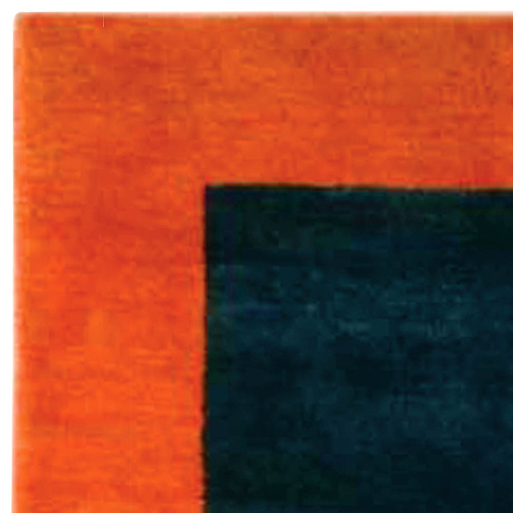 Art Deco Midnight Blue and Orange Handwoven Wool Rug BB6715