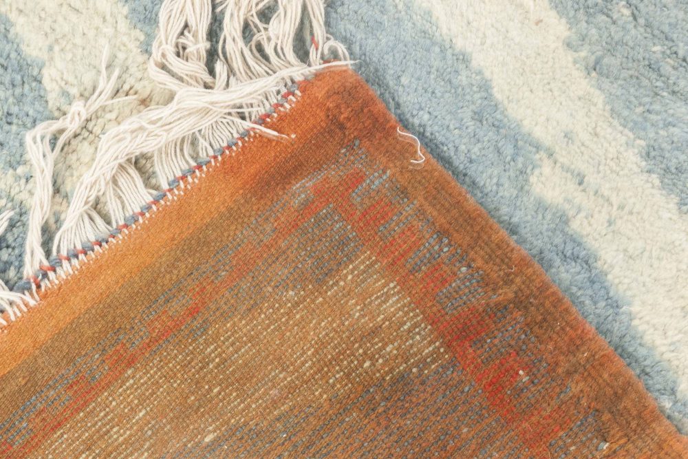 Mid-20th Century Abstract Moroccan Light Blue, White, Pale Orange Handwoven Rug BB6890