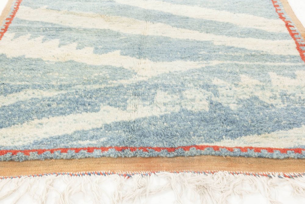 Mid-20th Century Abstract Moroccan Light Blue, White, Pale Orange Handwoven Rug BB6890