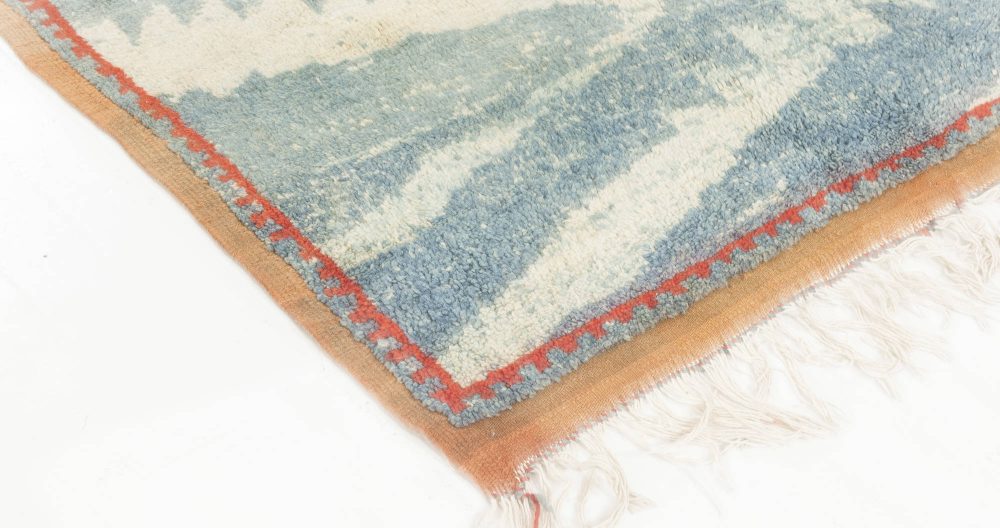 Mid-20th Century Abstract Moroccan Light Blue, White, Pale Orange Handwoven Rug BB6890