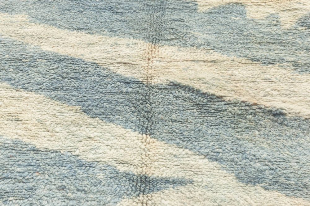 Mid-20th Century Abstract Moroccan Light Blue, White, Pale Orange Handwoven Rug BB6890