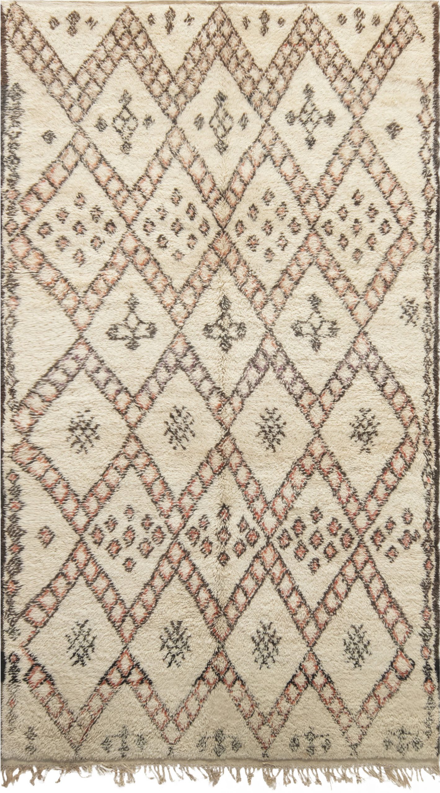 Vintage Tribal <mark class='searchwp-highlight'>Hand-knotted</mark> Moroccan Area Rug in White, Peach, and Brown BB6878